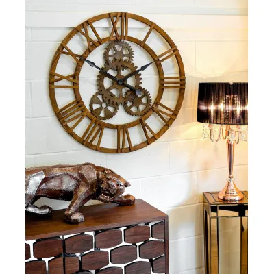 Large Round Wooden Cog Wall Clock
