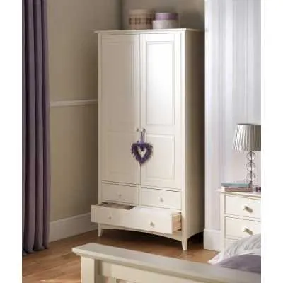 Stone White Painted Solid Pine 2 Door Double 3 Drawer Kids Combination Wardrobe