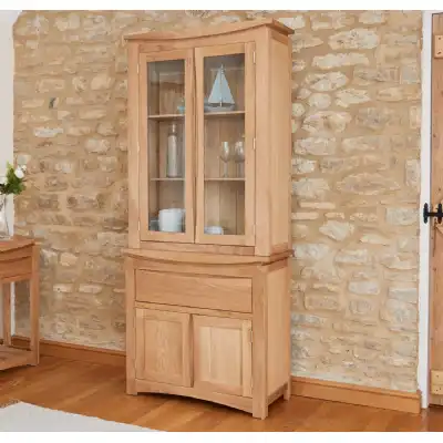 Natural Oak Wood 2 Door Small Glazed Display Cabinet Dresser