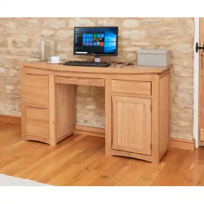 Light Oak Home Office Computer Study Desk 2 Filing Drawers and Cupboard