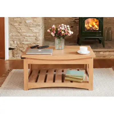 Light Solid Oak Coffee Table With Open Wood Plank Base