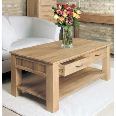 Light Oak 4 Drawer Rectangular Coffee Table Open Base