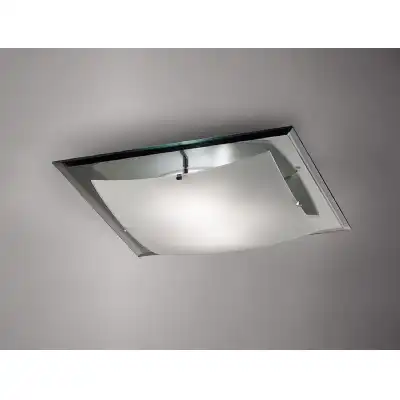 Brooklyn Flush Ceiling, 420mm Square, 3 Light E27 Frosted Smoked Mirror