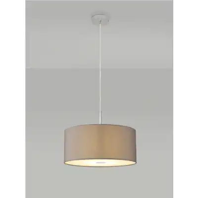 Baymont Polished Chrome 1 Light E27 3m Single Pendant c w 400mm Faux Silk Shade, Grey White Laminate c w 400mm Frosted PC Acrylic Diffuser