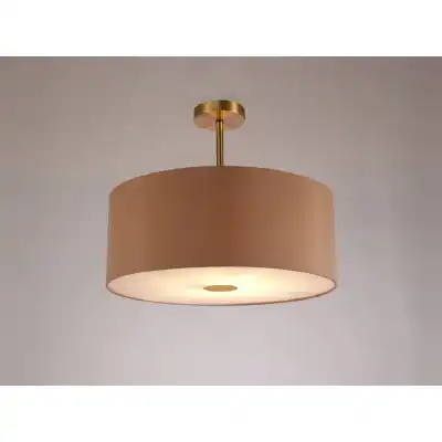 Baymont Antique Brass 1 Light E27 Semi Flush c w 500mm Dual Faux Silk Shade, Antique Gold Ruby c w 500mm Frosted AB Acrylic Diffuser