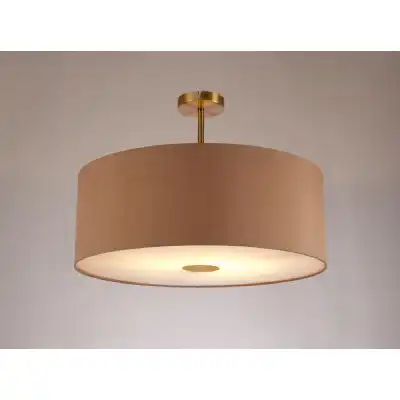 Baymont Antique Brass 1 Light E27 Semi Flush c w 600mm Dual Faux Silk Shade, Antique Gold Ruby c w 600mm Frosted AB Acrylic Diffuser