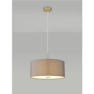 Baymont Antique Brass 1 Light E27 3m Single Pendant c w 400mm Faux Silk Shade, Grey White Laminate c w 400mm Frosted AB Acrylic Diffuser