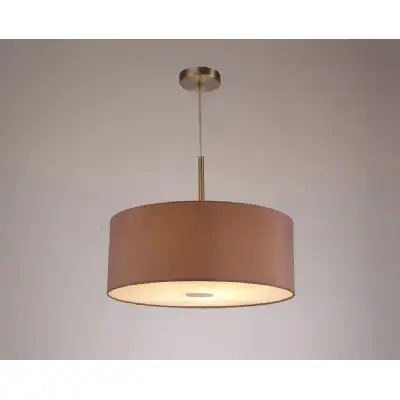 Baymont Satin Nickel 1 Light E27 3m Single Pendant c w 500mm Dual Faux Silk Shade, Taupe Halo Gold c w 500mm Frosted SN Acrylic Diffuser