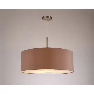 Baymont Satin Nickel 1 Light E27 3m Single Pendant c w 600mm Dual Faux Silk Shade, Taupe Halo Gold c w 600mm Frosted SN Acrylic Diffuser