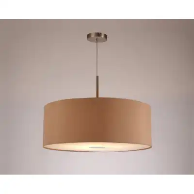 Baymont Satin Nickel 1 Light E27 3m Single Pendant c w 600mm Dual Faux Silk Shade, Antique Gold Ruby c w 600mm Frosted SN Acrylic Diffuser