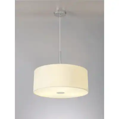 Baymont Polished Chrome 3m 3 Light E27 Single Pendant c w 500 Faux Silk Fabric Shade, Ivory Pearl White Laminate And 500mm Frosted PC Acrylic Diffuser