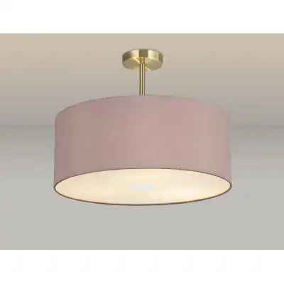 Baymont Antique Brass 3 Light E27 Semi Flush c w 500 Dual Faux Silk Fabric Shade, Taupe Halo Gold And 500mm Frosted AB Acrylic Diffuser
