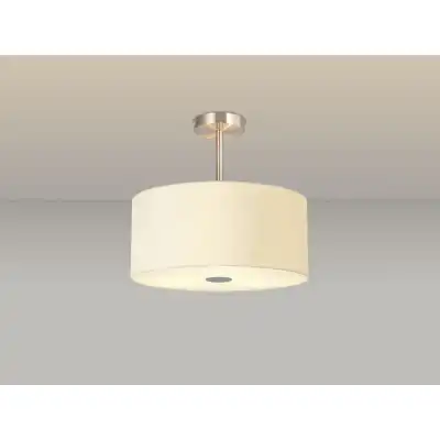 Baymont Satin Nickel 3 Light E27 Semi Flush c w 400 Faux Silk Fabric Shade, Ivory Pearl White Laminate And 400mm Frosted PC Acrylic Diffuser