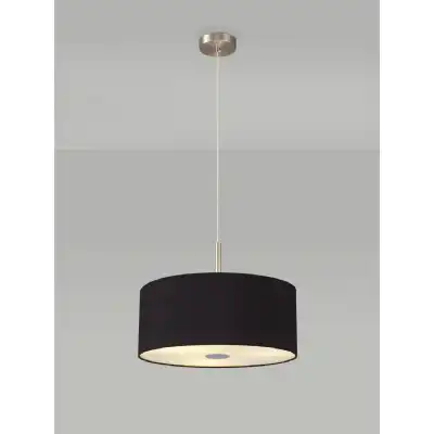 Baymont Satin Nickel 3m 3 Light E27 Single Pendant c w 400 Dual Faux Silk Fabric Shade, Midnight Black Green Olive And 400mm Frosted PC Acrylic Diffuser