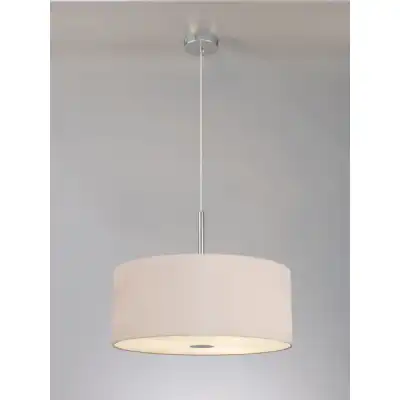 Baymont Polished Chrome 3m 5 Light E27 Single Pendant c w 600 Dual Faux Silk Fabric Shade, Nude Beige Moonlight And 600mm Frosted PC Acrylic Diffuser