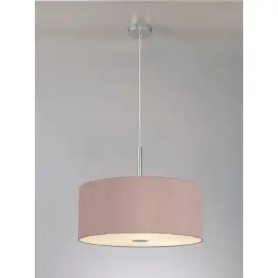 Baymont Polished Chrome 3m 5 Light E27 Single Pendant c w 600 x 220mm Dual Faux Silk Fabric Shade, Taupe Halo Gold And 600mm Frosted PC Acrylic Diffuser