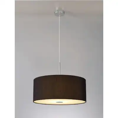 Baymont Polished Chrome 3m 5 Light E27 Single Pendant c w 600 x 220mm Faux Silk Fabric Shade, Black White Laminate And 600mm Frosted PC Acrylic Diffuser