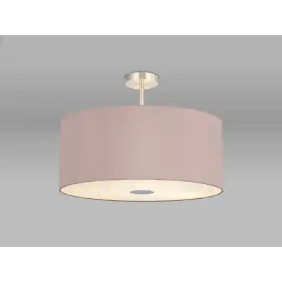 Baymont Satin Nickel 5 Light E27 Semi Flush Fixture c w 600 x 220mm Dual Faux Silk Fabric Shade, Taupe Halo Gold And 600mm Frosted PC Acrylic Diffuser