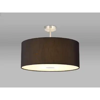 Baymont Satin Nickel 5 Light E27 Semi Flush Fixture c w 600 x 220mm Faux Silk Fabric Shade, Black White Laminate And 600mm Frosted PC Acrylic Diffuser