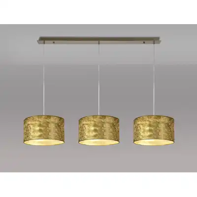 Baymont Antique Brass 3 Light E27 2m Linear Pendant With 300mm Gold Leaf Shade