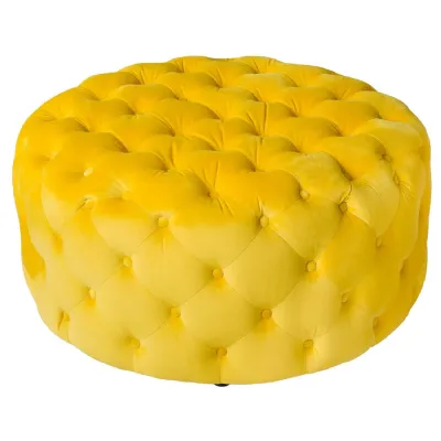 Round Yellow Fabric Pouffe