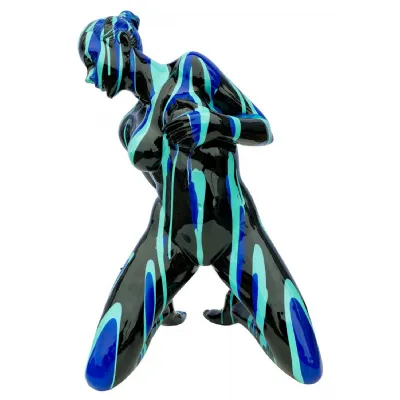 Amorous Black and Blue Kneeling Yoga Lady Sculpture