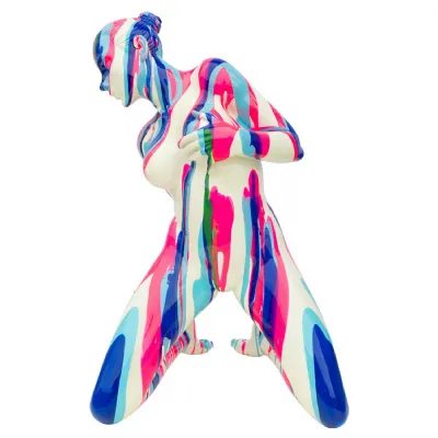 Amorous Pink and Blue Kneeling Yoga Lady Sculpture