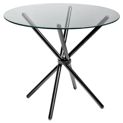Black Chrome Criss Cross Round Clear Glass Top Dining Table