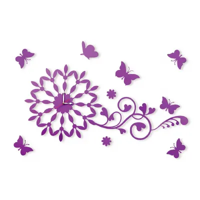 (DH) Infinity Butterfly Wall Art Clock Purple Crystal