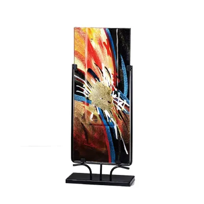 (DH) Nexus Glass Art Vase Rectangle With Stand Black Orange Multi Colour