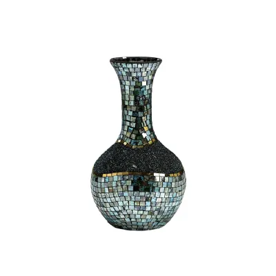 (DH) Addison Mosaic Vase Small Blue Silver French Gold