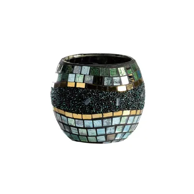 (DH) Addison Mosaic Candle Holder Small Blue Silver French Gold