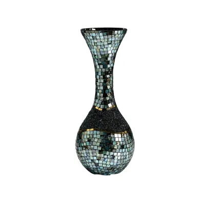 (DH) Addison Mosaic Vase Large Blue Silver French Gold