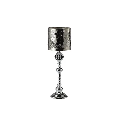 (DH) Amira Glass Art Candle Holder Small Polished Chrome Pattern
