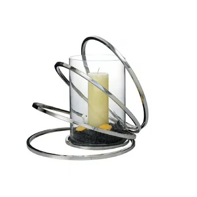 (DH) Oreo Candle Holder 4 Ring Large Polished Chrome Clear Glass