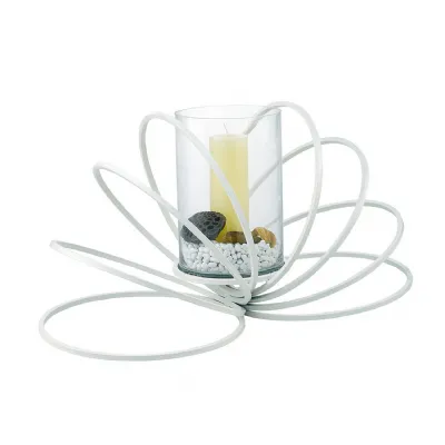 (DH) Oreo Candle Holder 8 Ring Large White Clear Glass