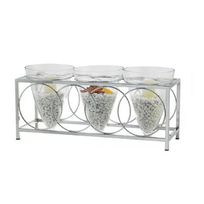 (DH) Tessa Candle Holder 3 Cone Polished Chrome Clear Glass