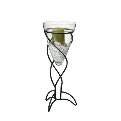 (DH) Tessa Cone Candle Holder 50.5Cm Black Clear Glass