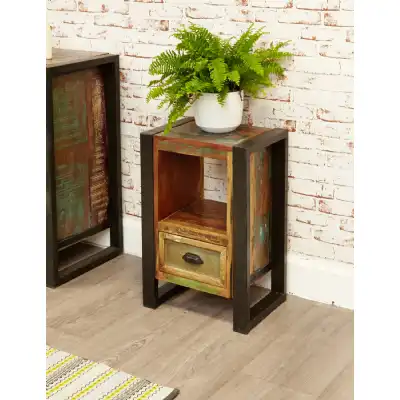 Pair of Rustic Painted Metal Framed Lamp Tables With Drawer