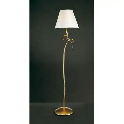 Paola Floor Lamp 1 Light E27, Gold Painted With Cream Shade And Amber Glass Droplets