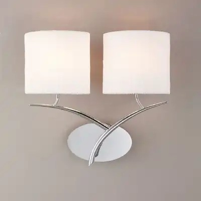 Eve Wall Lamp Switched 2 Light E27, Polished Chrome With White Oval Shades