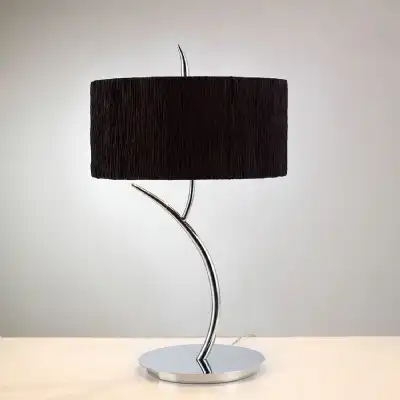Eve Table Lamp 2 Light E27 Large, Polished Chrome With Black Round Shade