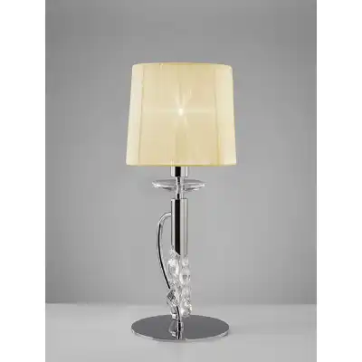 Tiffany Table Lamp 1+1 Light E14+G9, Polished Chrome With Cream Shade And Clear Crystal