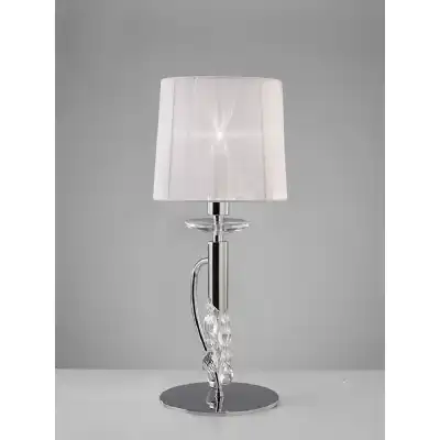 Tiffany Table Lamp 1+1 Light E14+G9, Polished Chrome With White Shade And Clear Crystal