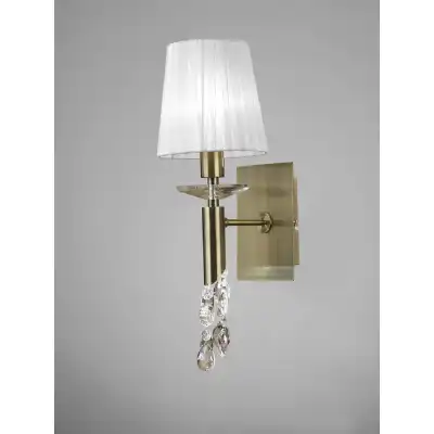 Tiffany Wall Lamp Switched 1+1 Light E14+G9, Antique Brass With White Shade And Clear Crystal