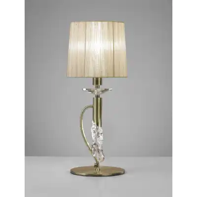 Tiffany Table Lamp 1+1 Light E14+G9, Antique Brass With Soft Bronze Shade And Clear Crystal