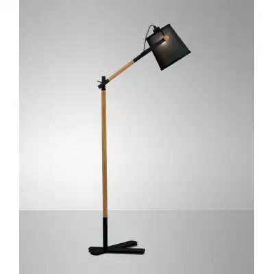 Nordica Floor Lamp With Black Shade 1 Light E27, Matt Black Beech With Black Shade
