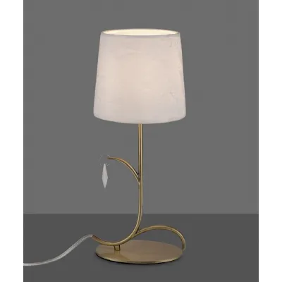 Andrea Table Lamp 45cm, 1 x E14 (Max 20W), Antique Brass, White Shades, White Crystal Droplets