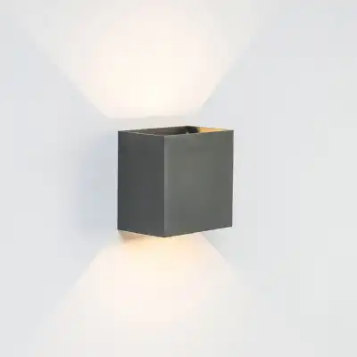 Davos XL Square Wall Lamp, 2x10W LED, 4000K, 1830lm, IP65, Anthracite, 3yrs Warranty