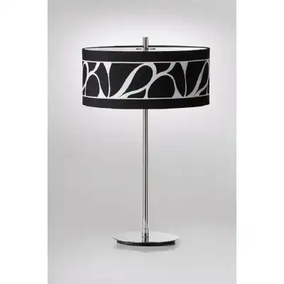 Manhattan Table Lamp 2 Light L1 SGU10, Polished Chrome Frosted Glass With Black Patterned Shade, CFL Lamps INCLUDED